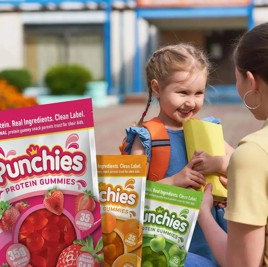 Protein gummies: kids heading to school with Punchies protein gummies in their bags