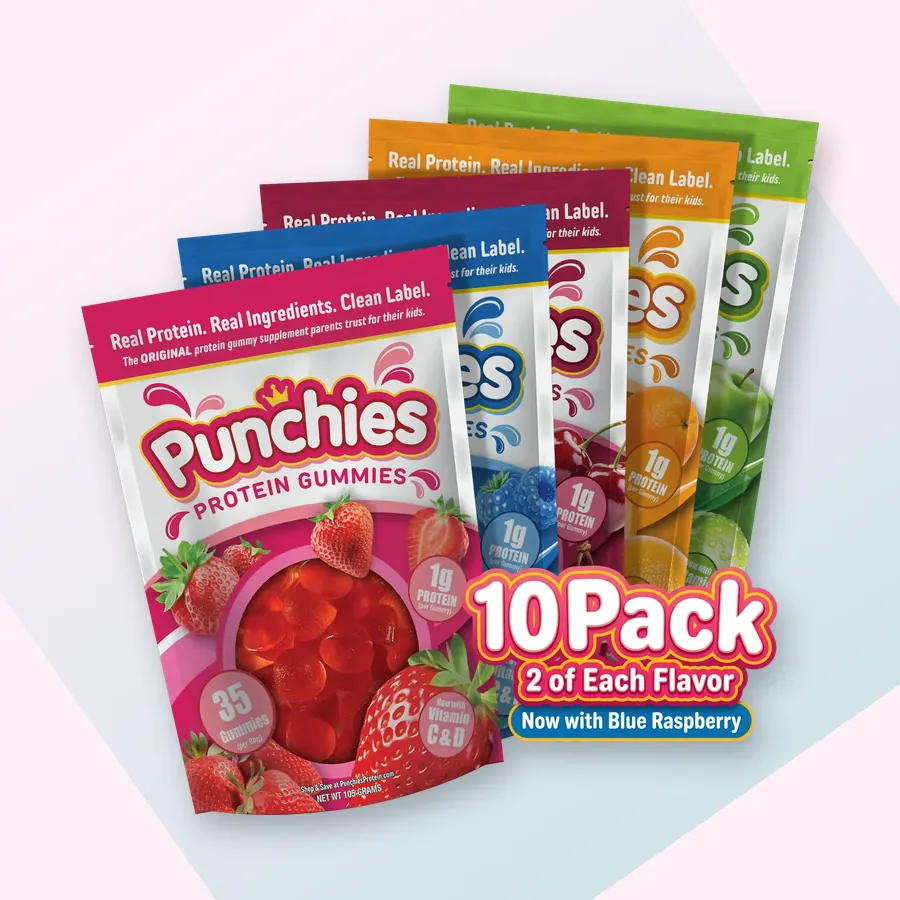 Protein gummies: Punchies protein gummies variety pack, 10 bags